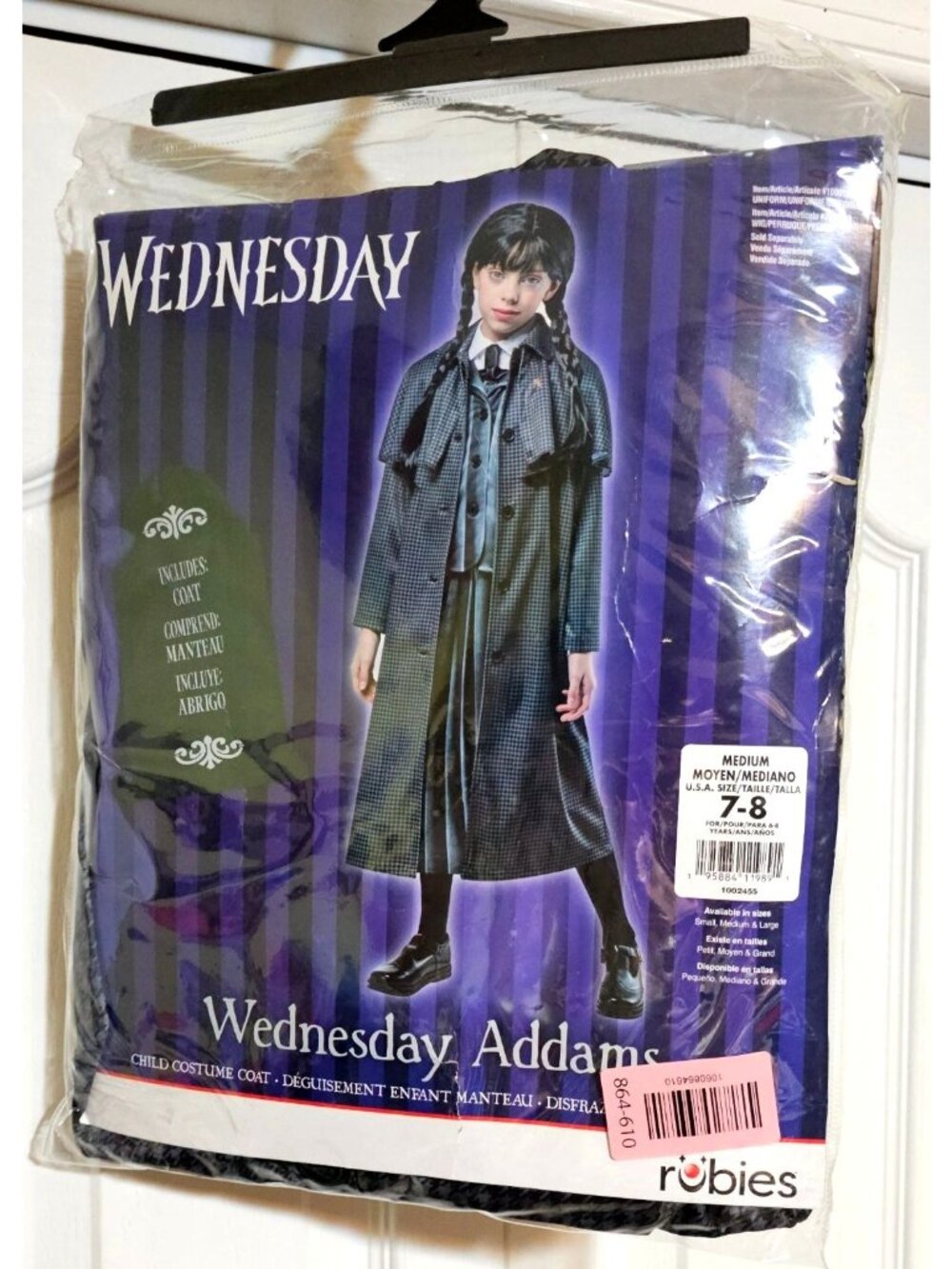 Wednesday Addams Costume Girls 7-8 Nevermore Coat Wig Robo Alive Thing Bundle - Picture 2 of 13